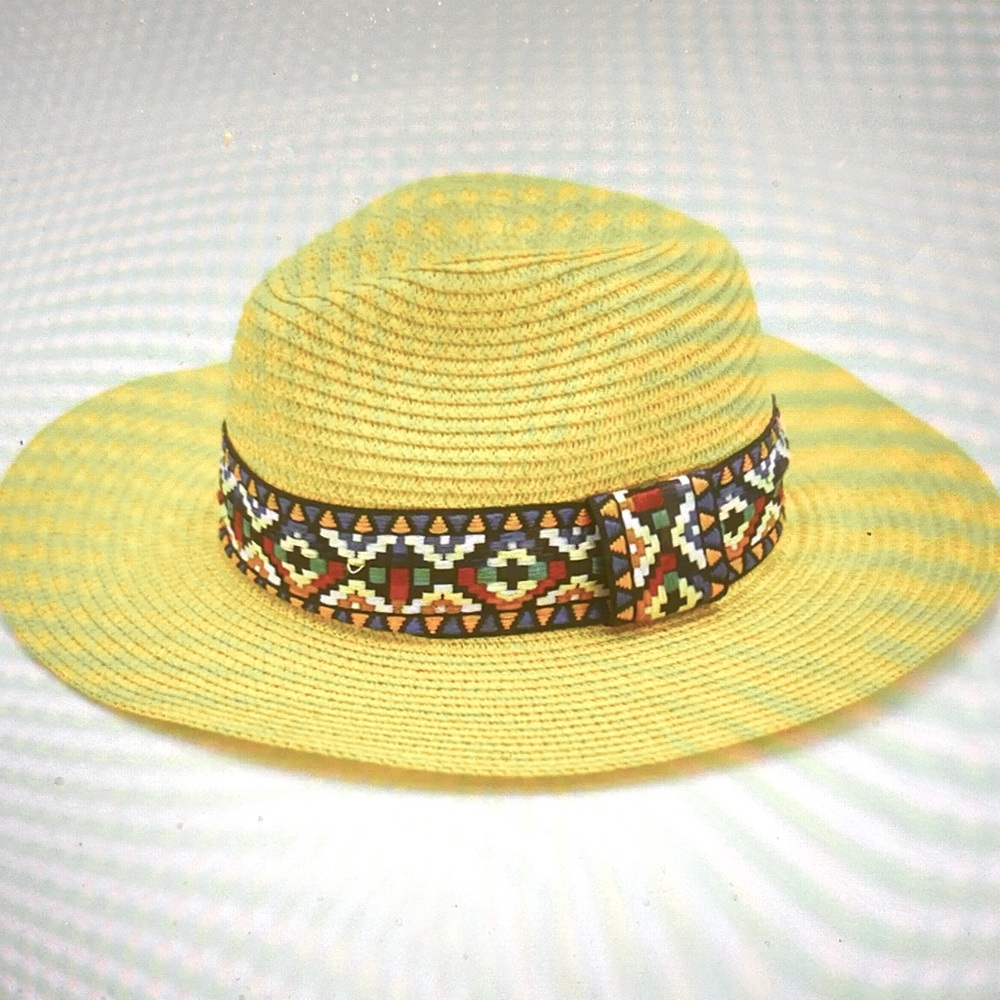 Aztec Band Straw Panama Sun Hat in Yellow